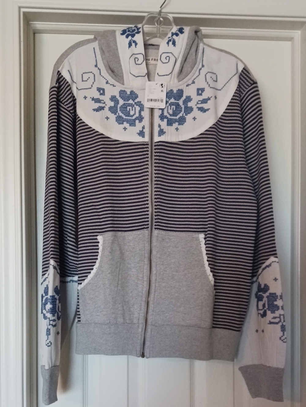 Free People Lydia Mixed Media Hoodie, Size Large, NWT